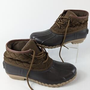 St Johns Bay Womens Size 6M Rain Boot Duck Denton Lace Up Ankle Brown Outdoors